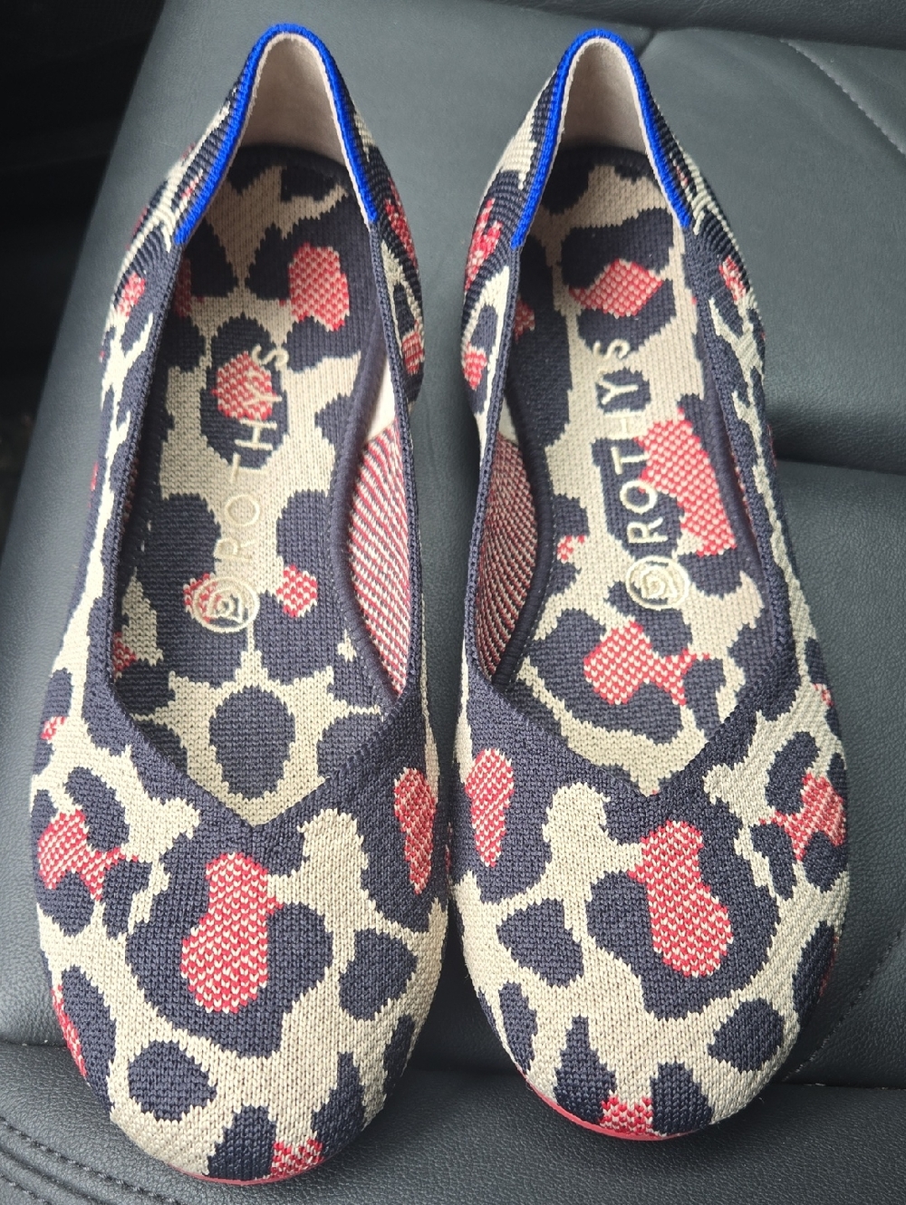Rothy's Leopard Knit Ballet Flats - Navy, Red, Cream 8.5M